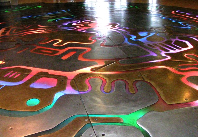 This floor lights up in response to cosmic rays hitting sensors and triggering lights to come on