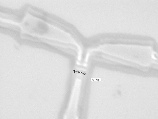 Image of our Single Electron Transistor from the Electron Beam Scanning Microscope  nm means (1/1000000000 of a meter)