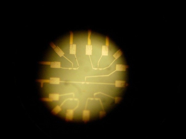 Looking at the chip we were working on through an optical microscope at a resolution of 150x