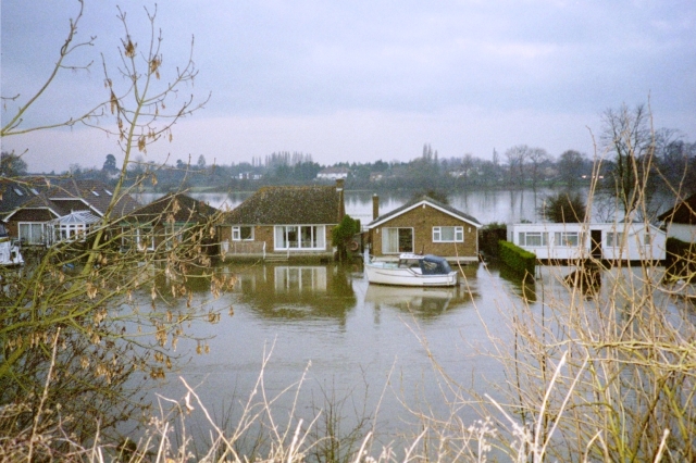 Houses near Walton Bridge.  These are built on stilts, but they can't get there except by boat when the water is this high
