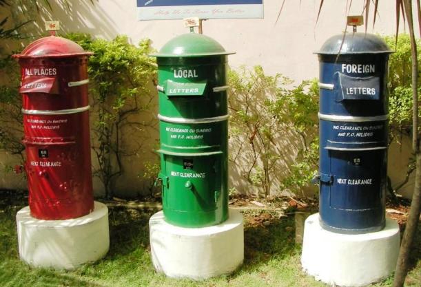 Red Green and Blue Post Boxes in Thiruvananthapuram