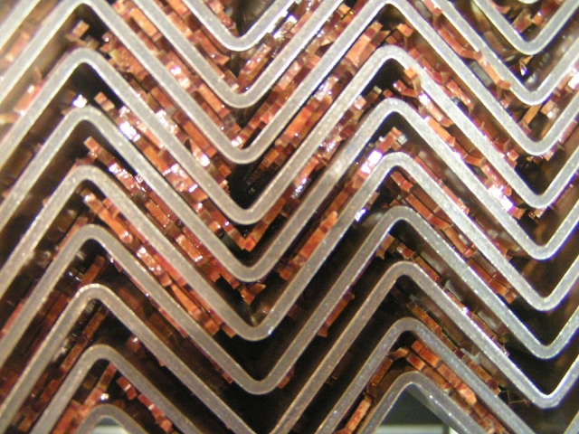 Layers of copper and steel, probably part of a particle detector
