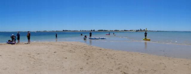 Walking across the sandbar